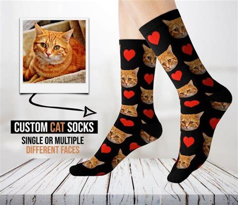 Cat face socks with cat profile printed for cat lovers. Custom Cat Face Socks Personalized Pet Photo Socks Put ...