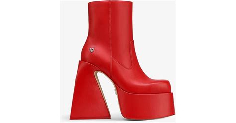 Naked Wolfe Jane Platform Leather Heeled Boots In Red Lyst Uk