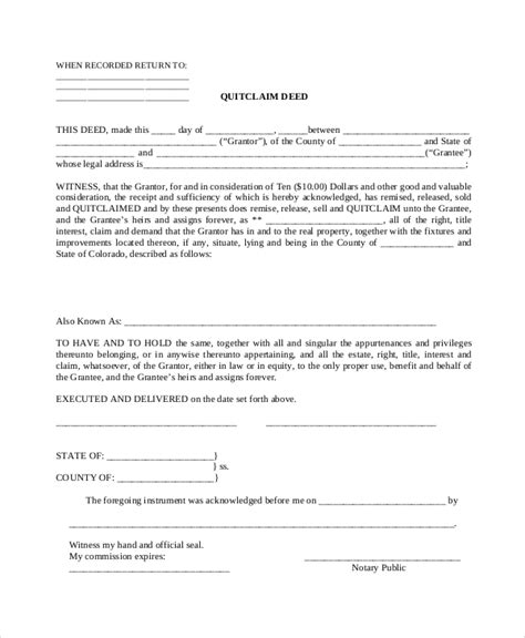Free Sample Quit Claim Deed Forms In Pdf Ms Word