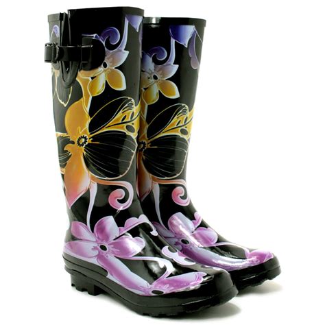 New Womens Festival Welly Wellies Wellington Flat Knee High Rain Boots