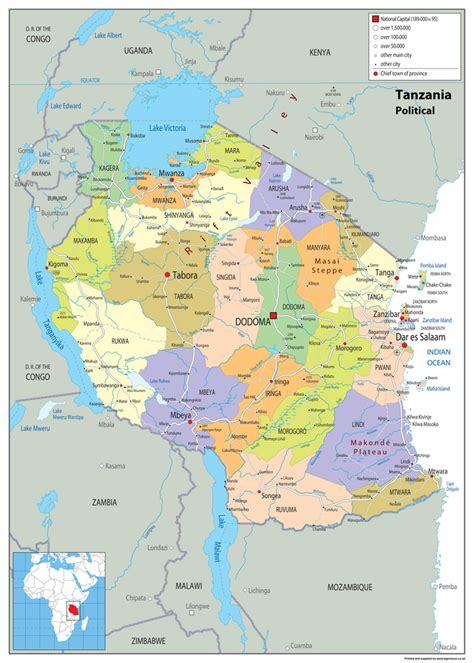 Tanzania Political Map Tiger Moon