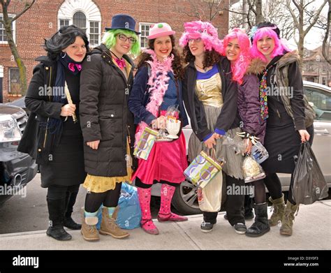 Jewish Girls In Costume For The Purim Holiday In The Crown Heights