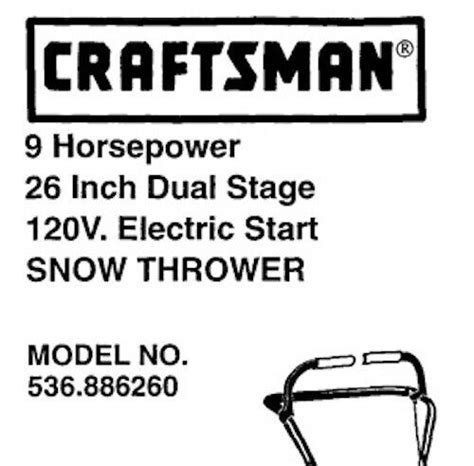 Owners Manual Sears Craftsman 90 Hp 26” Snow Thrower Blower Model