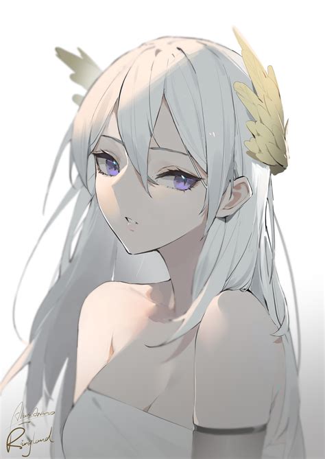 Aliosarvin Anime Anime Girls Simple Background Long Hair White Hair