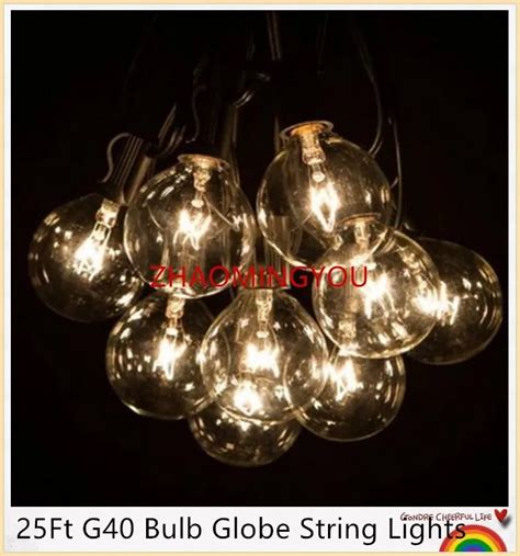 10x 25ft G40 Bulb Globe String Lights With Clear Bulbs Backyard Patio