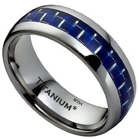 Blue Carbon Inlay Titanium Classic Mens Wedding Engagement Ring