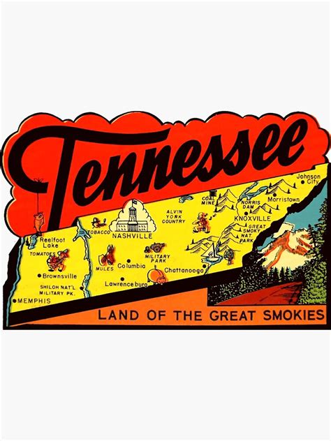 Tennessee Tn State Map Vintage Travel Decal Sticker For Sale By