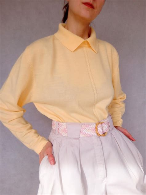 Retro Yellow Pullover Pale Yellow Jumper Long Sleeve Etsy Yellow