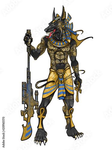 Egyptian God Of Death Anubis With Weapons Stock Illustration Adobe Stock