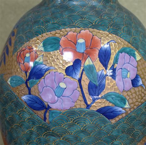 Large Japanese Gilded Green Imari Porcelain Vase By Contemporary Master