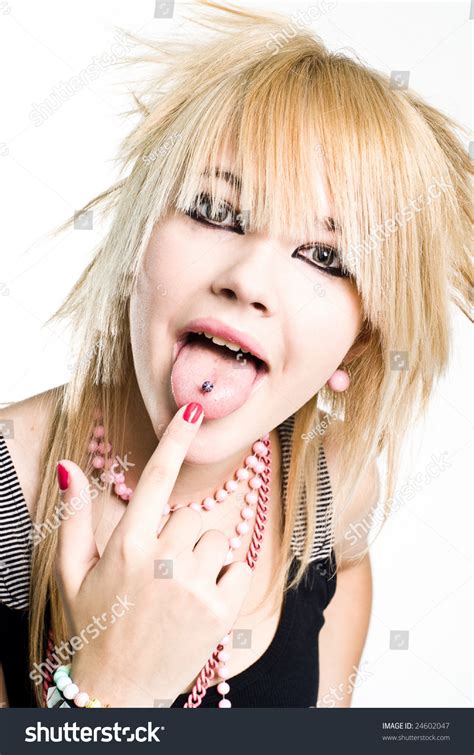 Photo De Stock Emo Girl Showing Her Piercing On 24602047 Shutterstock