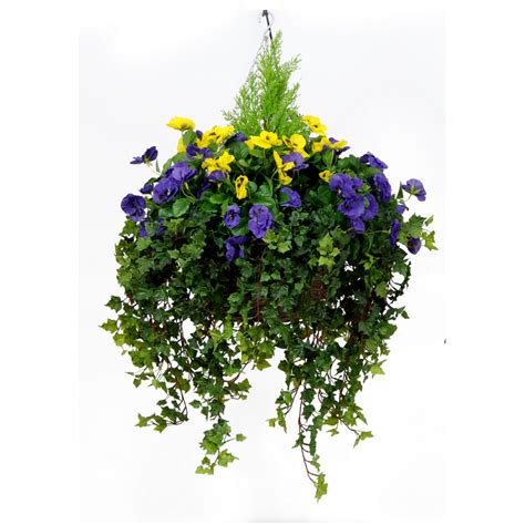 Artificial Hanging Basket Purple White Pansy Hanging Basket In Red