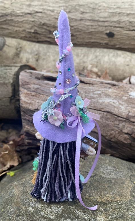 Pale Lavender Witch Doll With Broom And Book Etsy