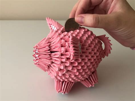 Piggy Bank 3d Origami For Kids Pink Blue Etsy Uk