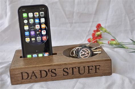 Personalised Fumed Oak Phone Holder Stand Desk Organisertidy Amazon