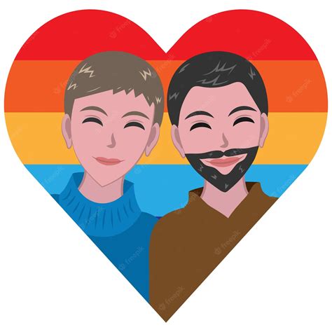 Linda Pareja De Amantes Lgbt En El Contexto De Un Corazón De Arco Iris Vector Premium