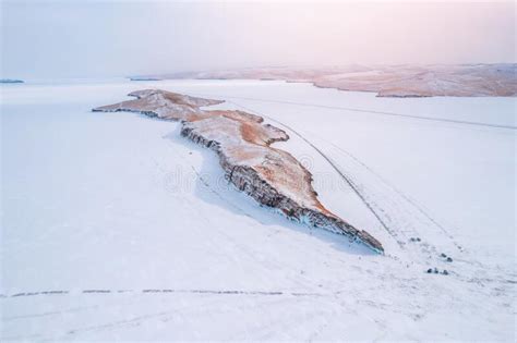 Landscape Winter Island Ogoy Lake Baikal Travel Russia Aerial Top View