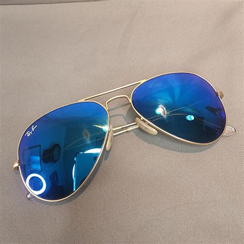 Ray Ban Gold Frame Aviator Sunglasses Womens Blue Green Purple Lens Italy Ebay