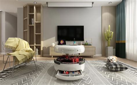 All you have to do is: Coosno Smart Coffee Table with Voice-Controlled Refrigerator