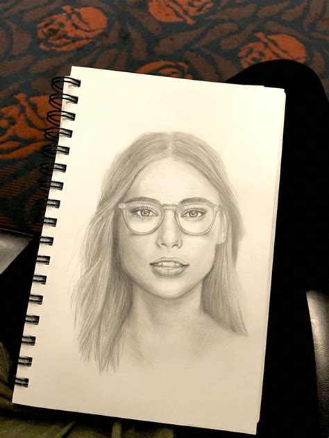 Glasses Girl Graphite Pencil Sketch By Mina Fordyce