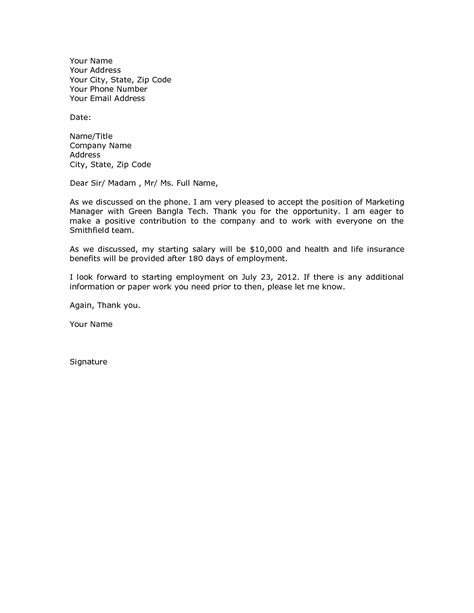New Letter To Accept Job Offer Sample You Can Download For