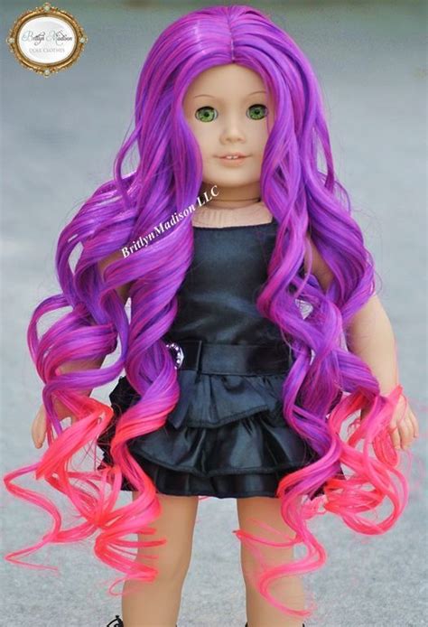 18 Inch Premium Heat Safe Purple And Electric Pink Ombre Doll Wig For