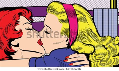 Two Young Women Kissing Each Other Stock Vector Royalty Free 1431636302