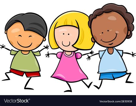 Cartoon Illustration Of Cute Happy Multicultural Children Boys And Girl
