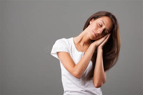 Young Woman Pretending Sleep Gesture Stock Photos Free And Royalty Free
