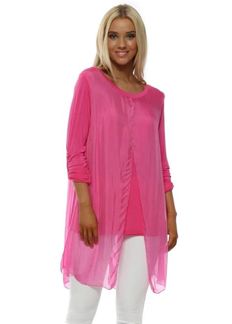 Hot Pink Split Silk Top Tops Italy Outfits Silk Top