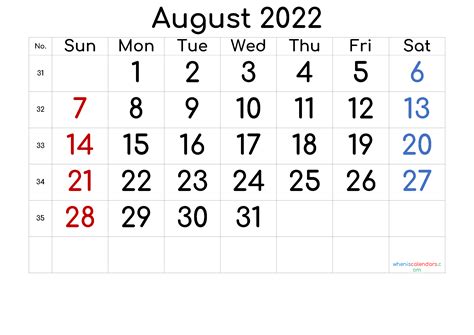 Free August 2022 Calendar Printable Pdf And Image