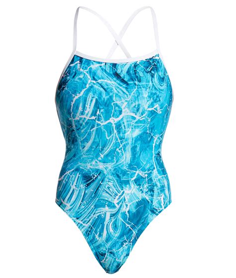 Funkita Girls Mint Marble Strapped In One Piece Dolphin Swimware