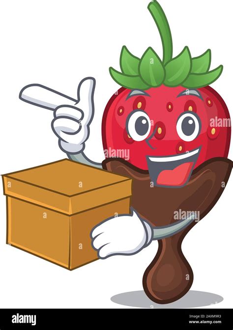 Cute Chocolate Strawberry Cartoon Character Having A Box Stock Vector Image And Art Alamy