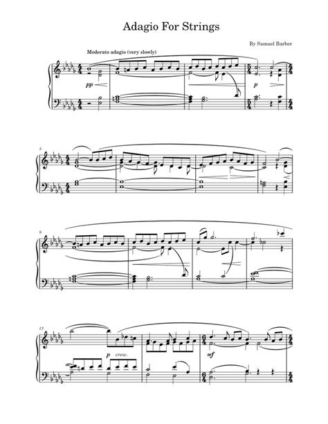 Adagio For Strings Samuel Barber Piano Version Sheet Music For