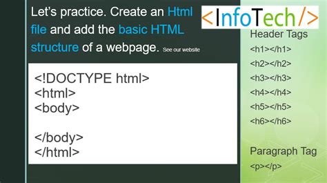 Intro To Html Header Paragraph Tags Page Infotech Education Corp