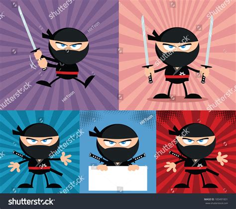 Angry Ninja Warrior Cartoon Characters 4flat 스톡 일러스트 183491831