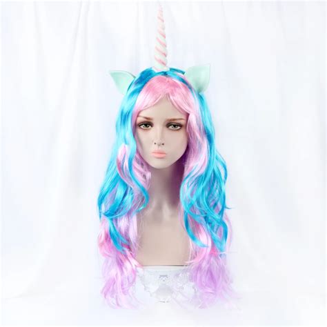 28 Unicorn Cosplay Wig Long Natural Wave Synthetic Fake Hair 340gpcs Club Party Wigs For White