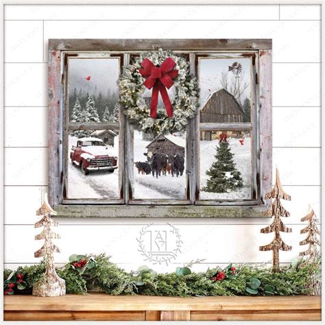 Hayooo Faux Window Canvas With Beautiful Wreath Christmas In The