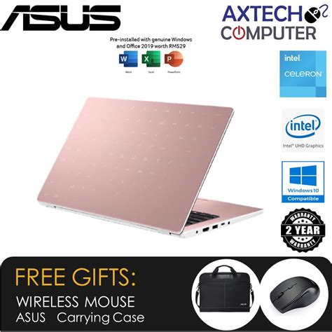 Asus E410m Abv1204ts 14 Fhd Laptop Rose Gold Celeron N4020 4gb