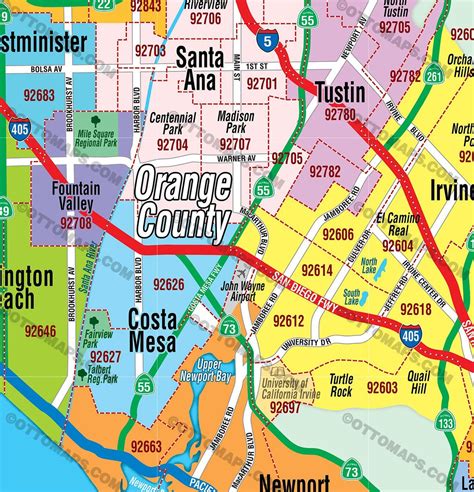 Orange County Zip Code Map Cities Colorized Otto Maps