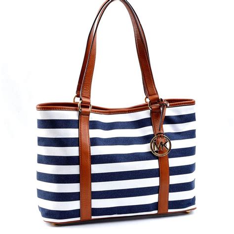 Designer Handbags Rescue Michael Kors Summer Stripe Large E W Tote In Navy Blue White Striped