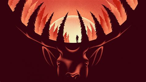Silhouette Of Man On Deer Antler Poster Nature Animals The Deer