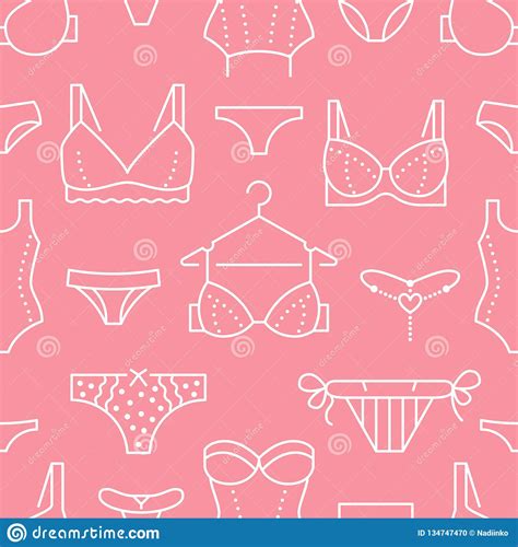 Lingerie Seamless Pattern With Flat Line Icons Of Bra Types Panties