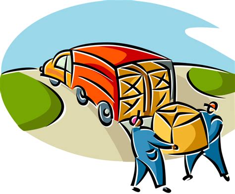 Vector Illustration Of Workers Load Boxes Onto Shipping Load A Truck