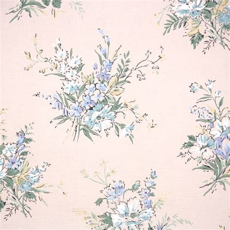 1950s Vintage Wallpaper By The Yard Blue Roses On Pink Etsy