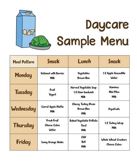 8 Best Images Of Printable Menus Daycares Sample Daycare Food Menu
