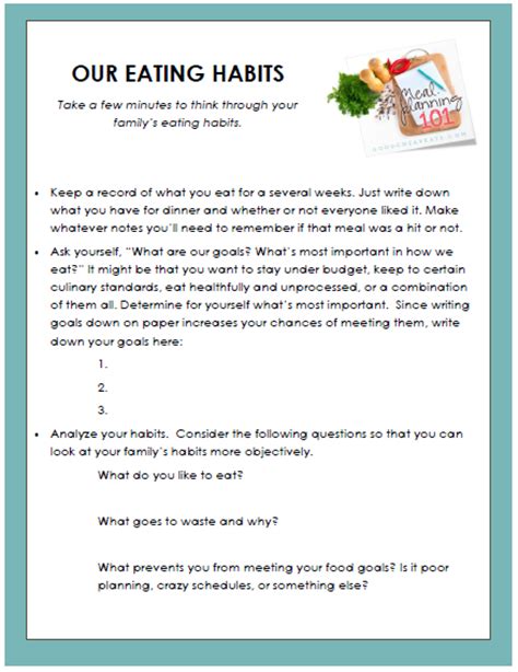There is also a fruit crossword puzzle that can reinforce healthy eating. Meal Planning 101: Know Your Eating Habits