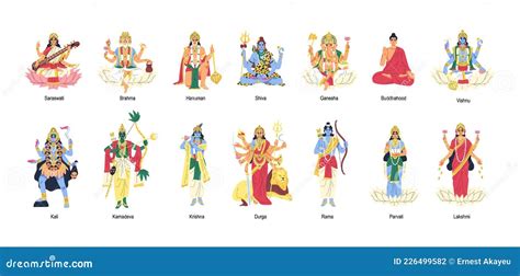 Set Of Ancient Indian Hindu Gods And Goddesses Different Idols Of