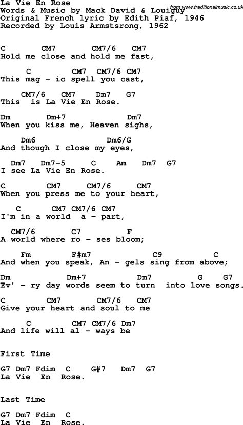 Song Lyrics With Guitar Chords For La Vie En Rose Louis Armstrong 1962