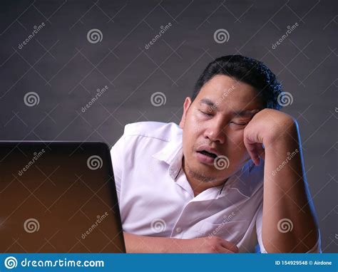 Tired Sleepy Asian Businessman Having Overworked Stock Photo Image Of